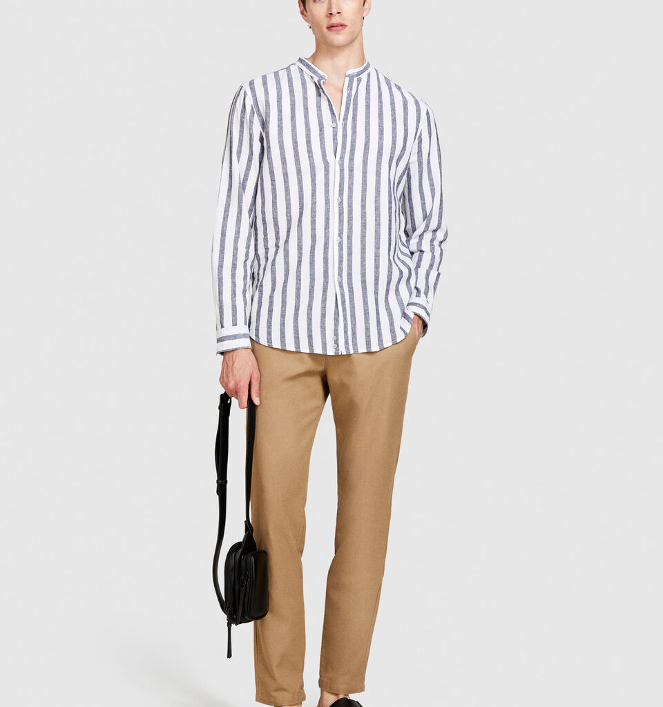 Mandarin collar shirt in linen blend - men's regular fit shirts - Dark Gray | Sisley image number 1
